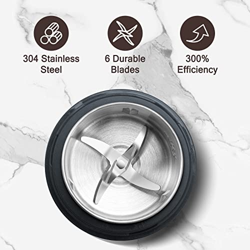 Mecity Electric Coffee Grinder Fast Grinder with 6 Stainless Steel Blades for Beans, Condiment, Pepper and Salt, Espresso Ground Coffee Grinder, Removable Bowl, Easy to Clean, 200W