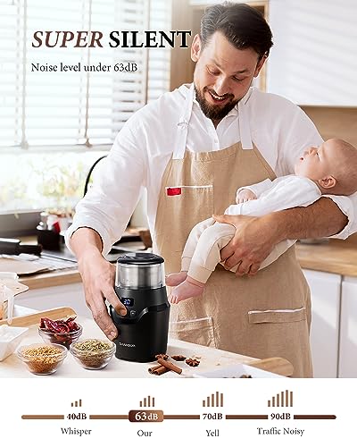 SHARDOR Adjustable Coffee Grinder Electric, Super Silent Electric Coffee Bean Grinder with Time-Memory Adjustment and Multi-Functional Stainless Steel Cup for Spices, Herbs, and Nuts Grinding, Black