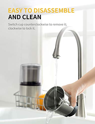 SHARDOR Coffee Grinder Electric Herb/Wet Grinder for Spices and Seeds with 2 Removable Stainless Steel Bowls, Silver