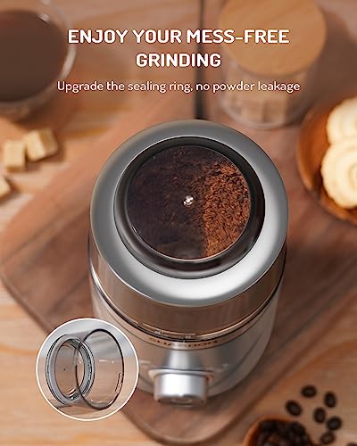 SHARDOR Adjustable Coffee Grinder Electric, Herb Grinder, Spice Grinder, Coffee Bean Grinder, Espresso Grinder with 1 Removable Stainless Steel Bowl, Silver