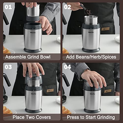 Mecity Electric Coffee Grinder Fast Grinder with 6 Stainless Steel Blades for Beans, Condiment, Pepper and Salt, Espresso Ground Coffee Grinder, Removable Bowl, Easy to Clean, 200W