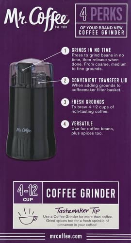Mr. Coffee Electric Coffee Grinder|Coffee Bean Grinder| Spice Grinder, Black