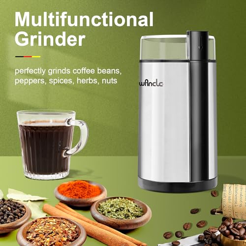 Coffee Grinder, Wancle Electric Coffee Grinder, Quiet Spice Grinder, One Touch Coffee Mill for Beans, Spices and More, with Clean Brush, Stainless Steel