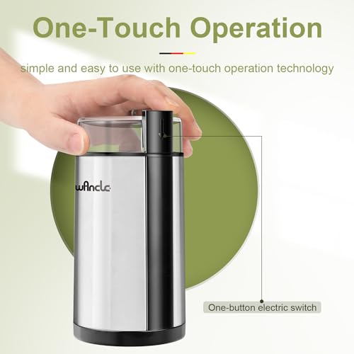 Coffee Grinder, Wancle Electric Coffee Grinder, Quiet Spice Grinder, One Touch Coffee Mill for Beans, Spices and More, with Clean Brush, Stainless Steel
