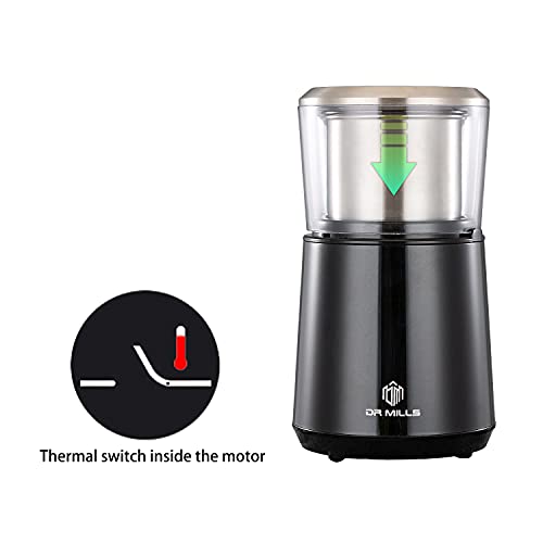 DR MILLS DM-7451 Electric coffee grinder, Coffee Bean Grinder Electric Dried Spice, nut, herb Grinder, detachable cup, Dishwashable, SUS304 stianlees steel