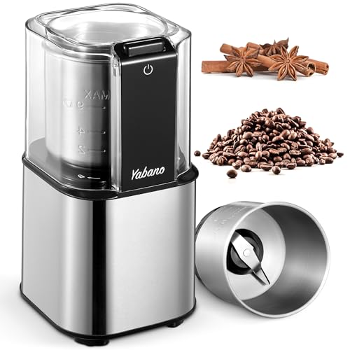 Yabano Coffee Grinder Electric, Spice Grinder/Herb Grinder, One Touch Coffee Bean Grinder,Food Grade Stainless Steel Blades with 1 Removable Stainless Steel Bowl, Dishwasher Safe Bowl, Black