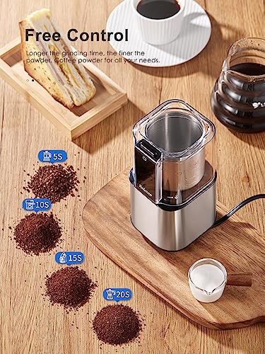 Yabano Coffee Grinder Electric, Spice Grinder/Herb Grinder, One Touch Coffee Bean Grinder,Food Grade Stainless Steel Blades with 1 Removable Stainless Steel Bowl, Dishwasher Safe Bowl, Black