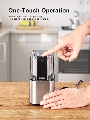 Yabano Coffee Grinder Electric, Spice Grinder/Herb Grinder, One Touch Coffee Bean Grinder,Food Grade Stainless Steel Blades with 1 Removable Stainless Steel Bowl, Dishwasher Safe Bowl, Black