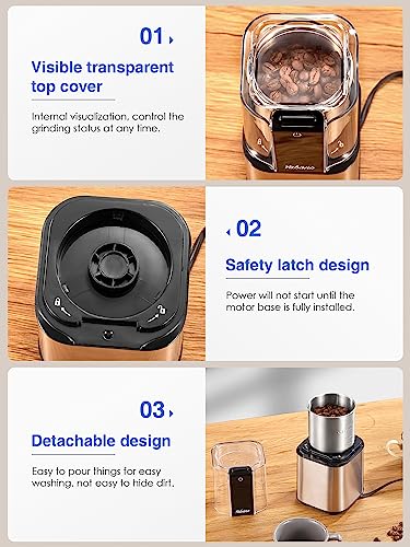 Yabano Coffee Grinder Electric, Spice Grinder/Herb Grinder, One Touch Coffee Bean Grinder,Food Grade Stainless Steel Blades with 1 Removable Stainless Steel Bowl, Dishwasher Safe Bowl, Black