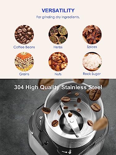 Yabano Coffee Grinder Electric, Spice Grinder/Herb Grinder, One Touch Coffee Bean Grinder,Food Grade Stainless Steel Blades with 1 Removable Stainless Steel Bowl, Dishwasher Safe Bowl, Black