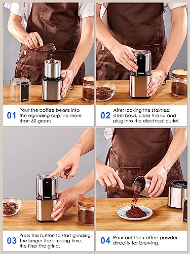 Yabano Coffee Grinder Electric, Spice Grinder/Herb Grinder, One Touch Coffee Bean Grinder,Food Grade Stainless Steel Blades with 1 Removable Stainless Steel Bowl, Dishwasher Safe Bowl, Black