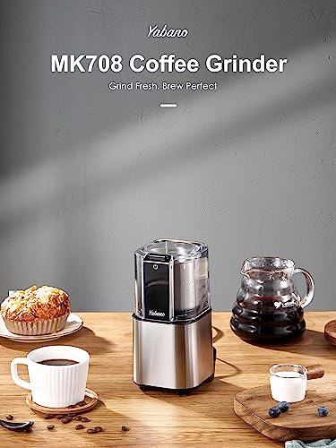 Yabano Coffee Grinder Electric, Spice Grinder/Herb Grinder, One Touch Coffee Bean Grinder,Food Grade Stainless Steel Blades with 1 Removable Stainless Steel Bowl, Dishwasher Safe Bowl, Black
