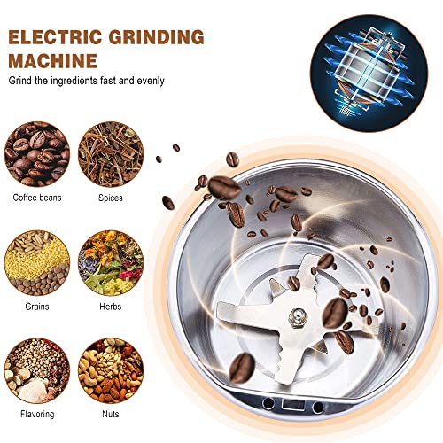 Finphoon Coffee Grinder Electric, Spice Grinder, Coffee Bean Herb Grinder with Integrated Brush Spoon, One-touch Push-Button Stainless Steel Small Grinding for Peanut Grains (WHITE)