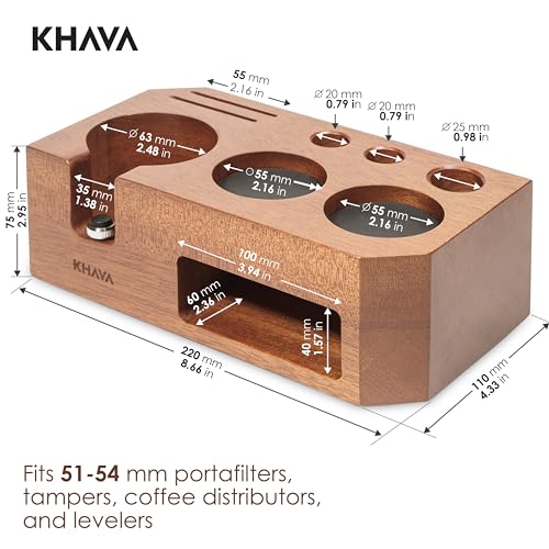 Wooden espresso tamping station for 54mm coffee tamper