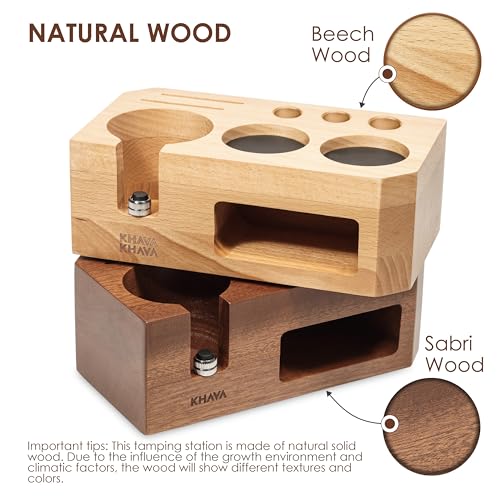 Wooden espresso tamping station for 54mm coffee tamper