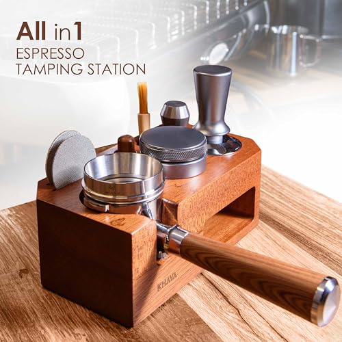 Wooden espresso tamping station for 54mm coffee tamper