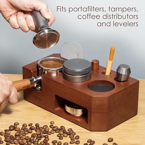Wooden espresso tamping station for 54mm coffee tamper