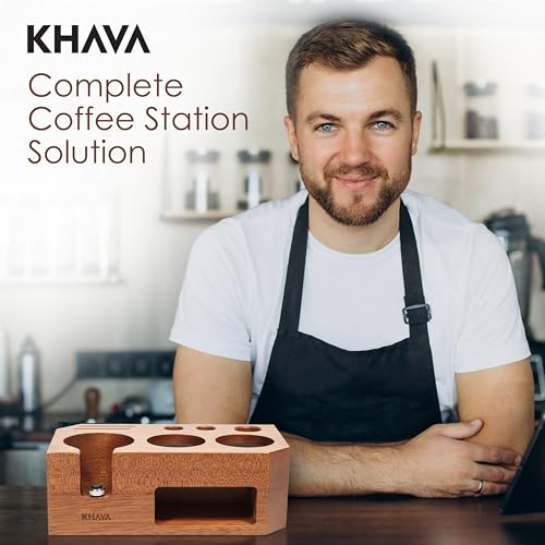 Wooden espresso tamping station for 54mm coffee tamper