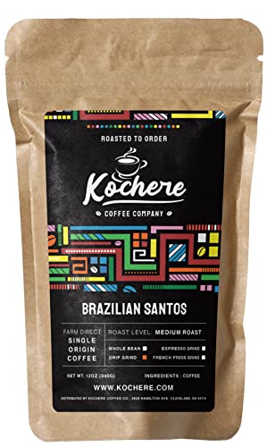 Brazilian Santos Medium Roast Arabica Coffee Beans - 12 oz