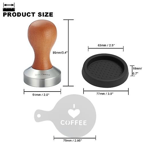 Stainless Steel Espresso Coffee Tamper, Tamper Mat, Stencil