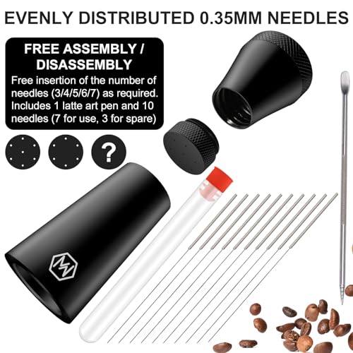 Espresso Distribution Tool with 7 Needles & Latte Art Pen