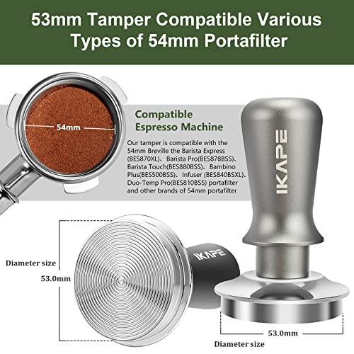 IKAPE 53mm Premium Espresso Tamper: Breville-compatible Flat Base