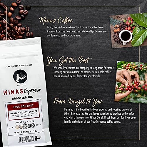 Minas Espresso - Jose Gourmet - Medium Roast Whole Coffee Beans - Brazilian - 12oz