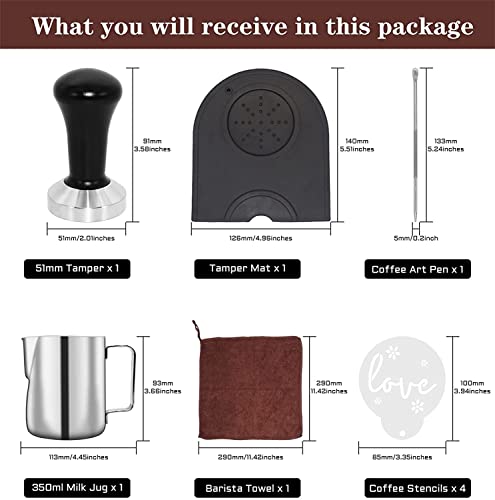 51mm Coffee Tamper Set with Frothing Pitcher & Accessories