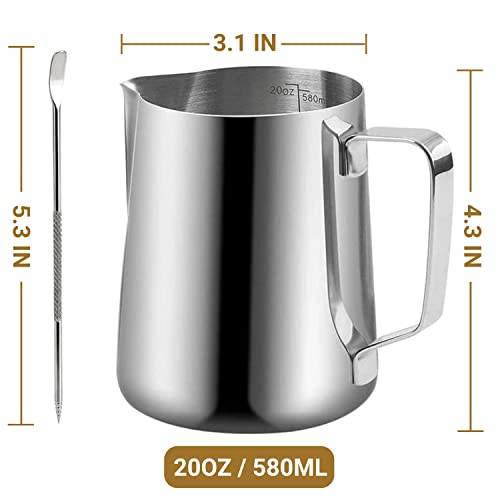 20oz Stainless Steel Milk Frothing Pitcher with Decorator