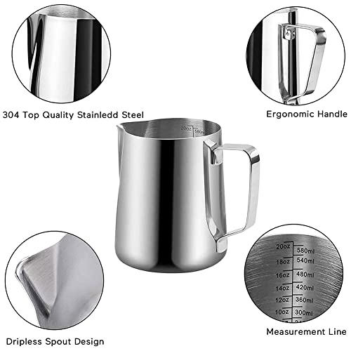 20 oz Stainless Steel Milk Frothing Pitcher Set