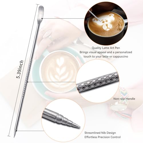 Stainless Steel Milk Frother Cup with Latte Art Pen
