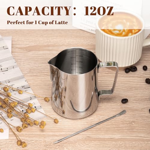 12oz Stainless Steel Milk Frothing Pitcher with Scale