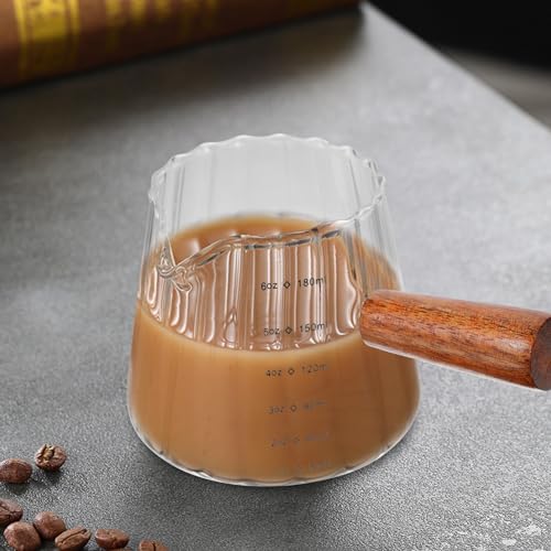 Wood Handled Glass Creamer Pitcher for Espressos