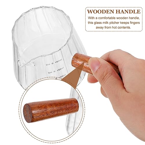 Wood Handled Glass Creamer Pitcher for Espressos