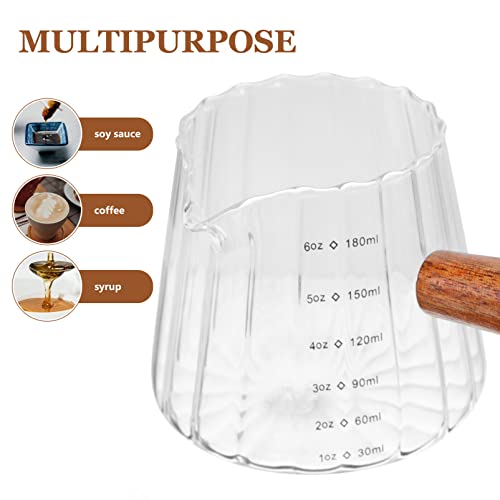 Wood Handled Glass Creamer Pitcher for Espressos