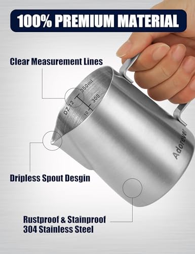 12oz Stainless Steel Milk Frothing Pitcher and Accessories