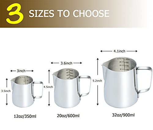 CAMKYDE 12 oz Stainless Steel Milk Frothing Pitcher