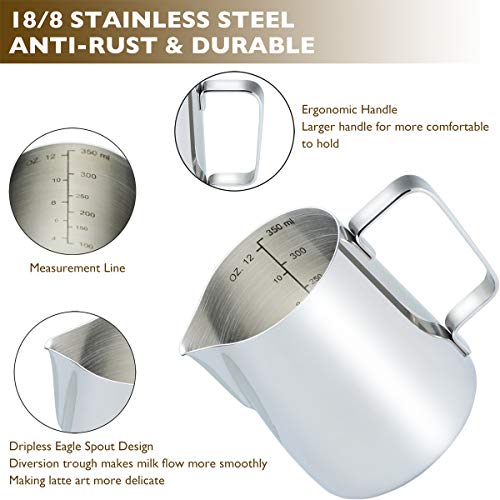 CAMKYDE 12 oz Stainless Steel Milk Frothing Pitcher