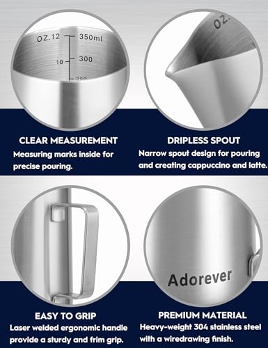 12oz Stainless Steel Milk Frothing Pitcher and Accessories