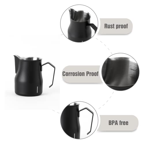 Matte Black Stainless Steel Milk Frothing Pitcher Set