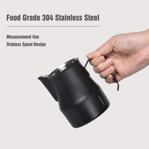 Matte Black Stainless Steel Milk Frothing Pitcher Set