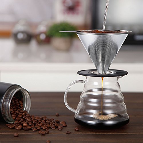 Stainless Steel Pour Over Coffee Dripper Reusable Cone