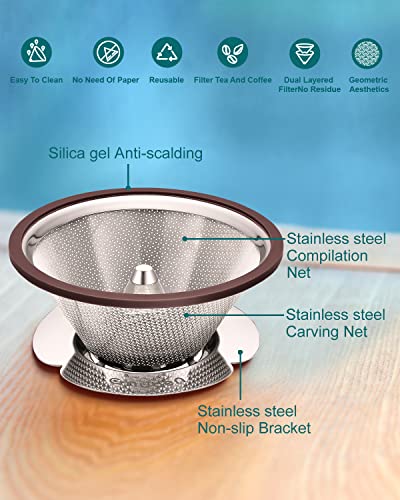 Stainless Steel Reusable Pour Over Coffee Filter Cone