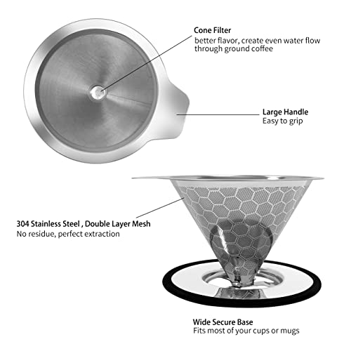 Stainless Steel Pour Over Coffee Maker Double Mesh
