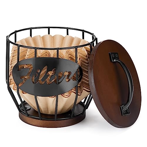 Yangbaga Coffee Filter Storage Container with Wood Lid