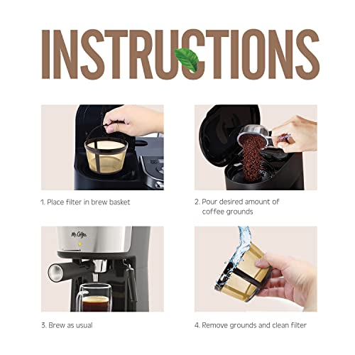 Reusable 4-Cup Filter Basket for MrCoffee Brewer - Gold Tone Basket-Style Filter Replacement