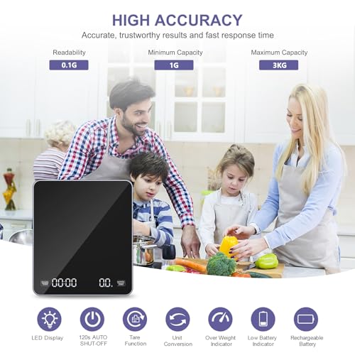 JXTZ Digital Coffee Scale with Timer, USB Rechargeable