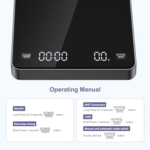 JXTZ Digital Coffee Scale with Timer, USB Rechargeable