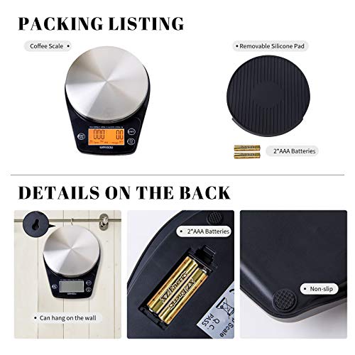 ERAVSOW Digital Coffee Scale with Timer and Precision Sensors