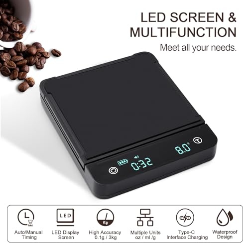 Cewomuc Espresso Coffee Scale with Timer, 3kg/0.1g